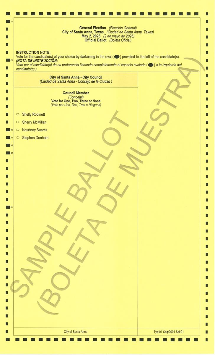 City of Santa Anna Sample Ballot